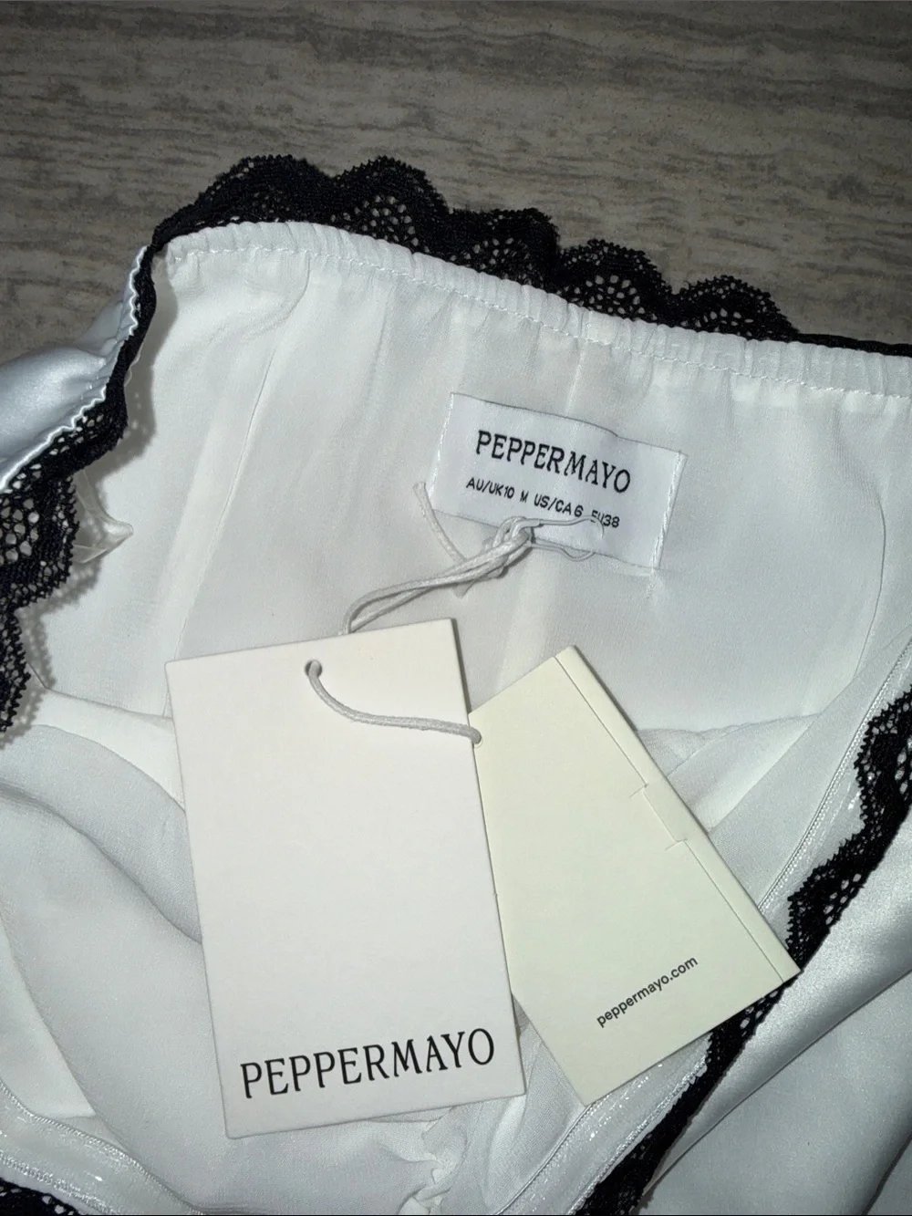Peppermayo White Satin Slip with Black Lace Trim - Picture 4 of 5